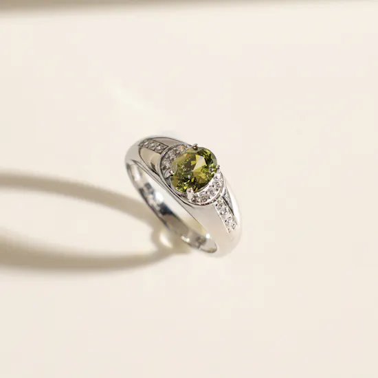 Floward Olive Green Halo Silver Women's Ring | Size 11