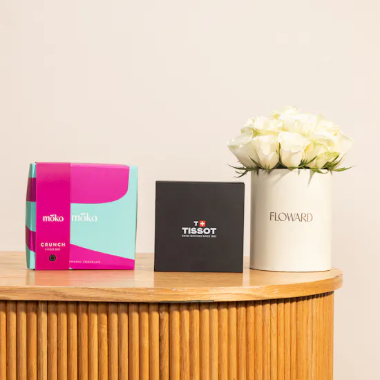 Tissot Brown Leather Men’s Watch | Moko Crunch Chocolate Box with Flowers