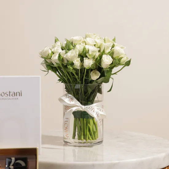Bostani Chocolate White Signature Box | Charming Flower Vase