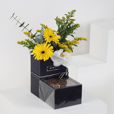 Apres Navy Chocolate Box With Flowers 
