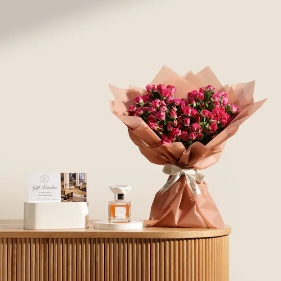Floward Amber Diffuser | Sculpt Pilates Club Sessions Voucher and Flower Bouquet