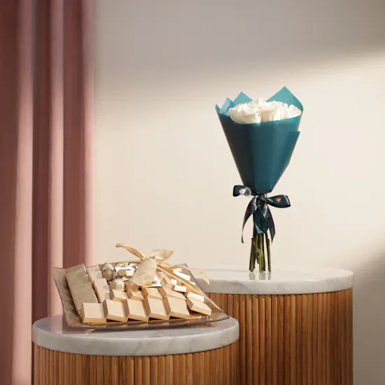 Patchi Gold Square Chocolate Tray | Charming Elegance Bouquet