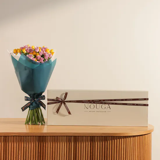 Nouga Happy Birthday Bonbons Chocolates Classic Trio Box | Happiness Flower Bouquet