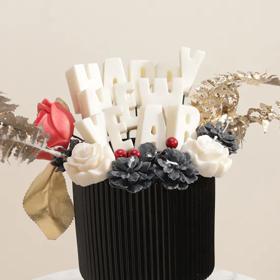 Melosa Black Happy New Year Vase Candle