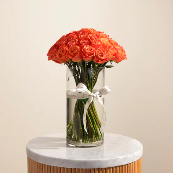 Orange Roses Vase | 50 Flowers