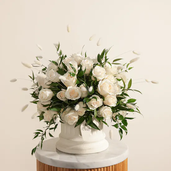 Pure White Roses Vase | 50 Flowers