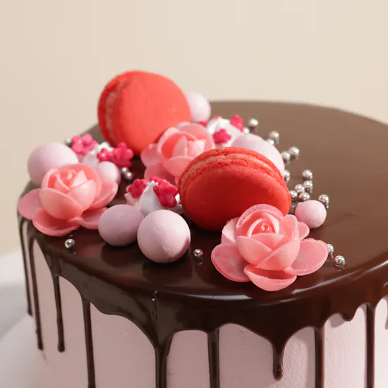 Mister Baker Pink Floral Chocolate Drip Birthday Cake
