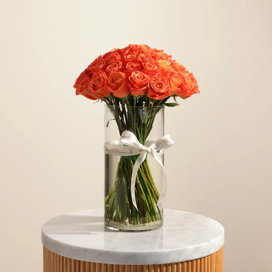 Orange Roses Vase | 50 Flowers
