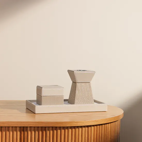 Cascades Tray Set With Leather Mabkher and Incense Box | Beige