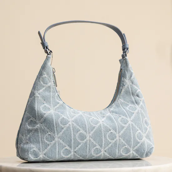 Calvin Klein Allover Emblem Logo Denim Shoulder Bag