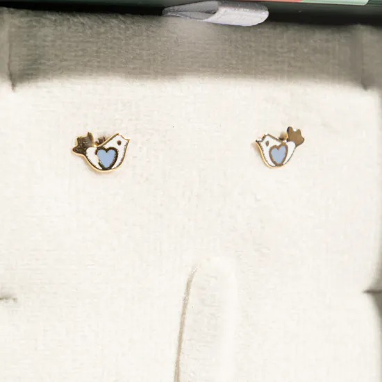 Miss L' Kids Bird Colored Stones Stud Earrings