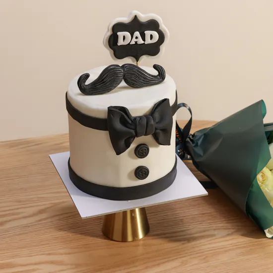 Floward Dad Black and White Cake | White Roses Bouquet