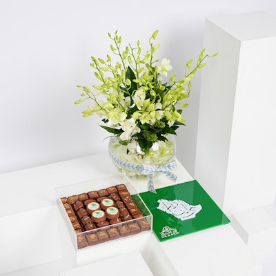 Or & Mor Chocolate with Floral Vase 