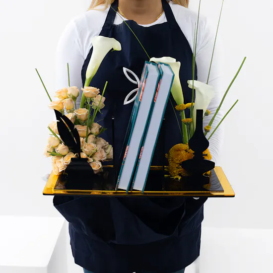 Golden Acrylic Books Holder | Flowers