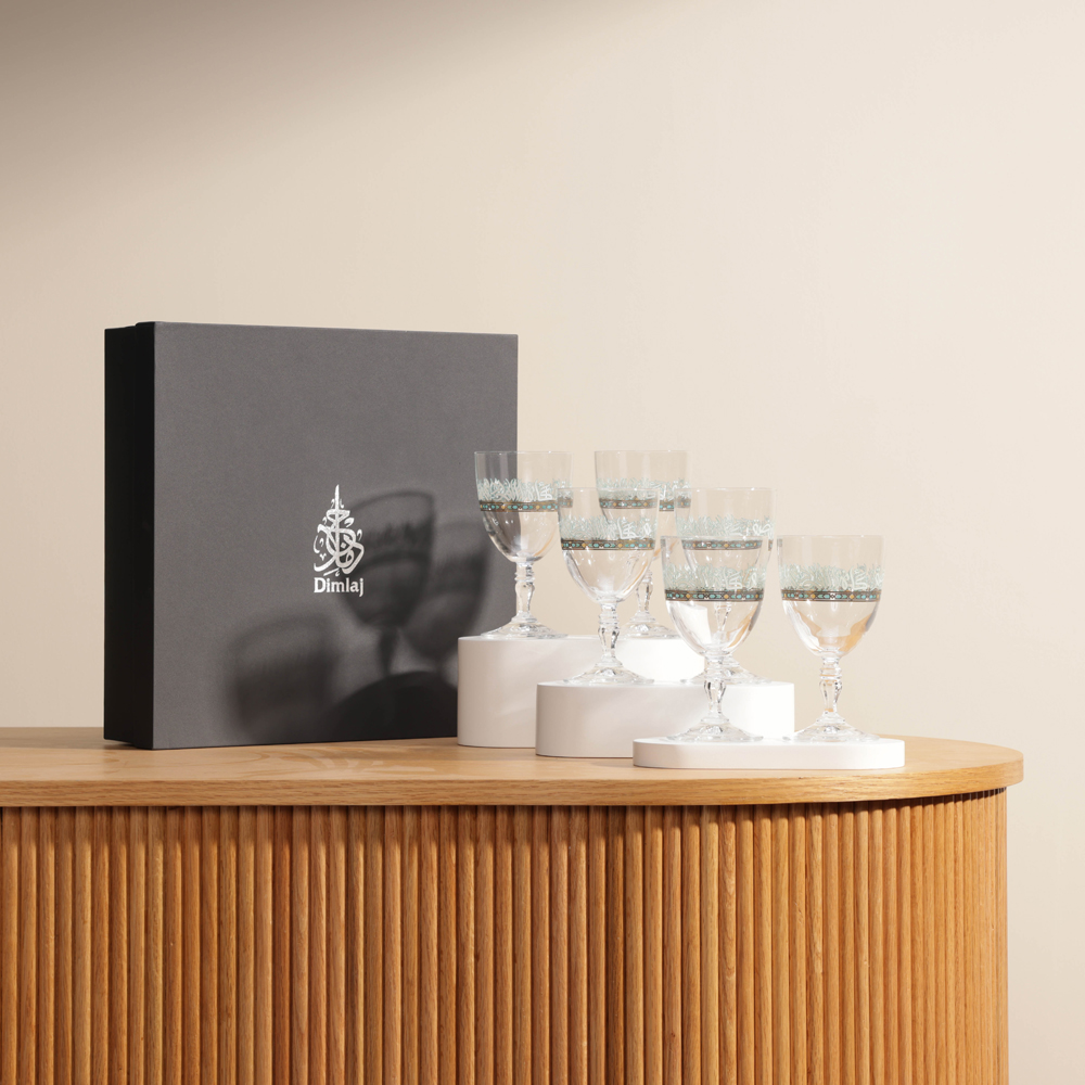 طقم كاسة ورود الكريستال المذهب من دملاج