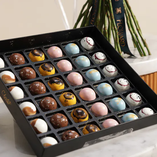 Chocolate Creations Chocolate Box | Flowers Bouquet and Happy Birthday Balloons