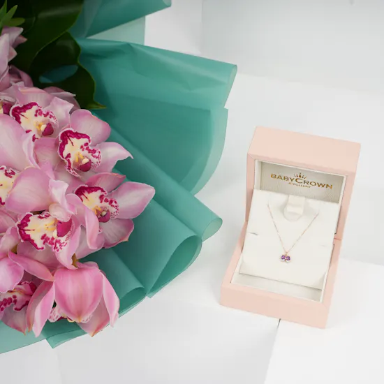 Baby Crown Butterfly Diamond Necklace | Light Pink