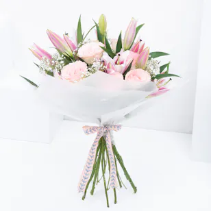 Pink Bliss | Roses and Lilies Hand Bouquet