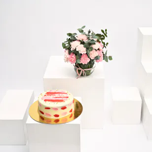 Helen's Bakery Congratulations Cake with Carnations Vase
