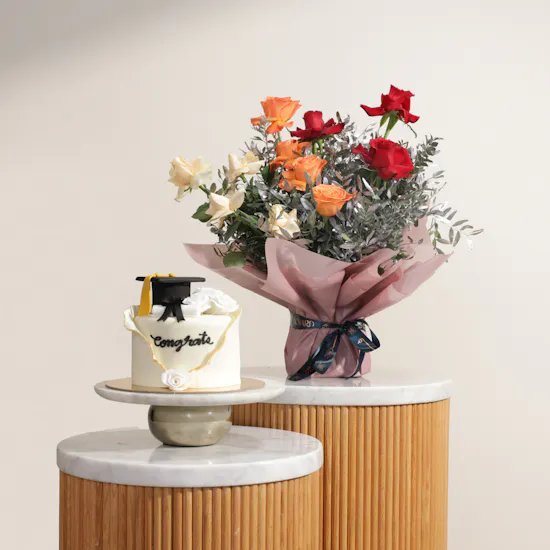 Floward Golden Elegance Graduation Cake | Joyful Flower Bouquet