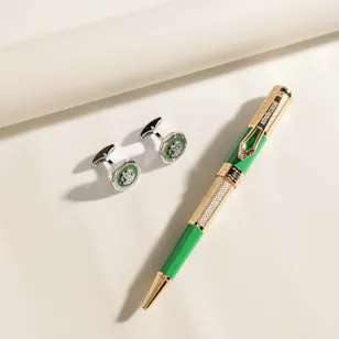 Roberto Cavalli Green Pen and Cufflinks Men's Set
