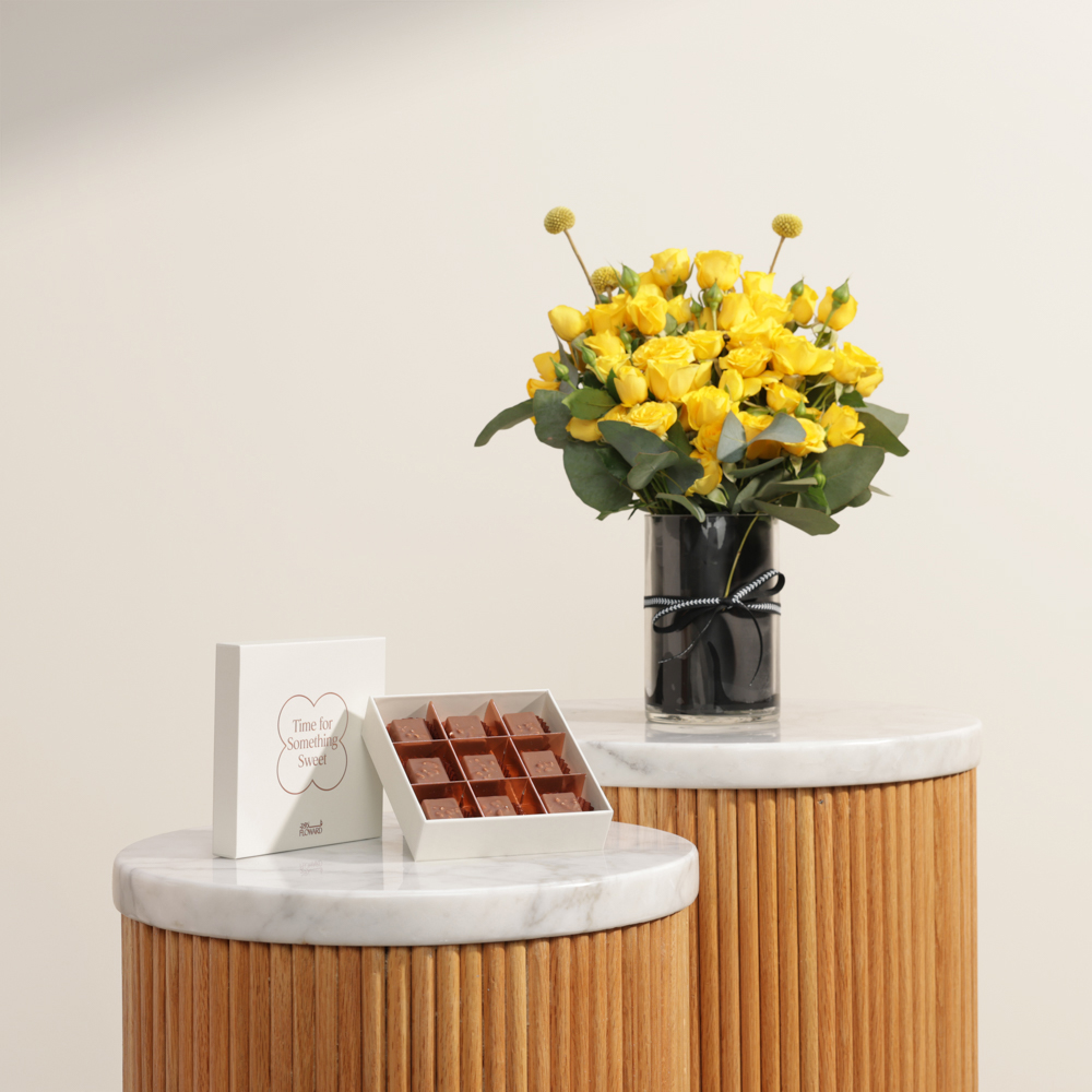 صندوق شوكولاتة فاخرة من فلاورد | مزهرية زهور الأحلام