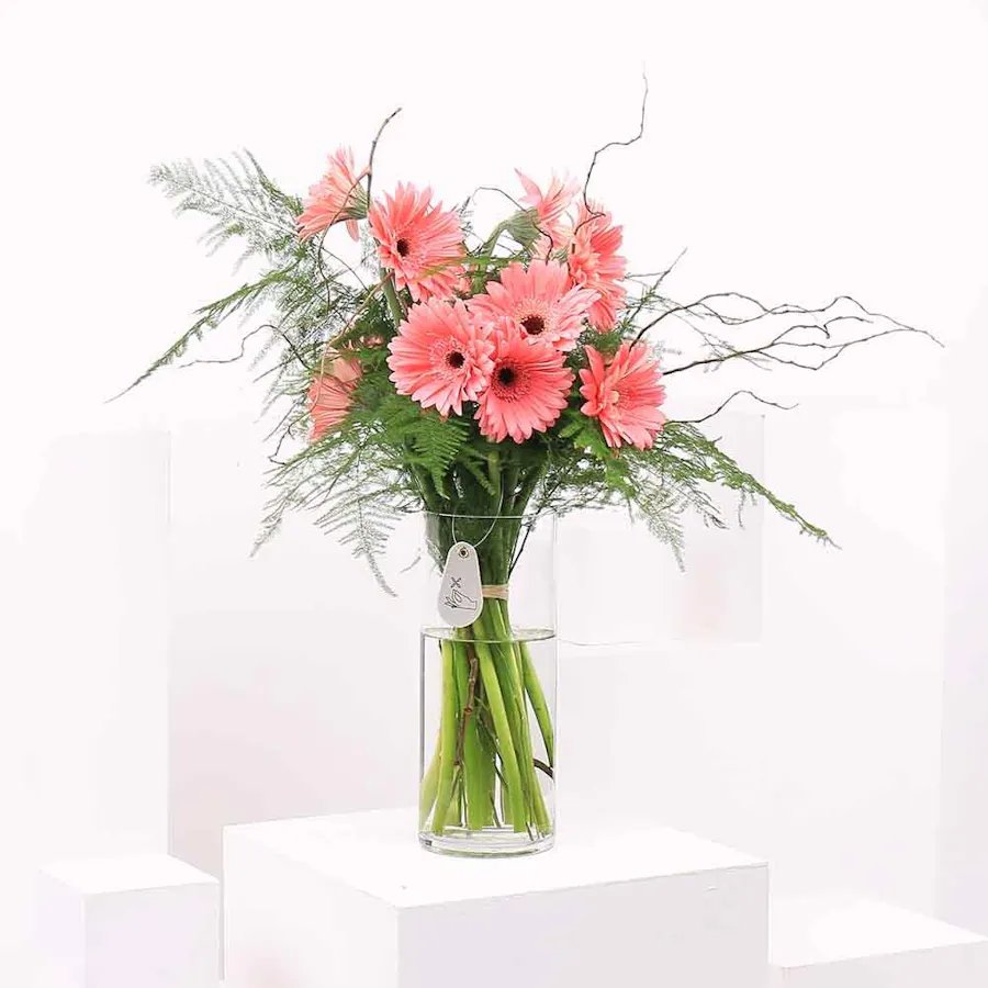 15 Pink Gerbera | Cylinder Vase 2