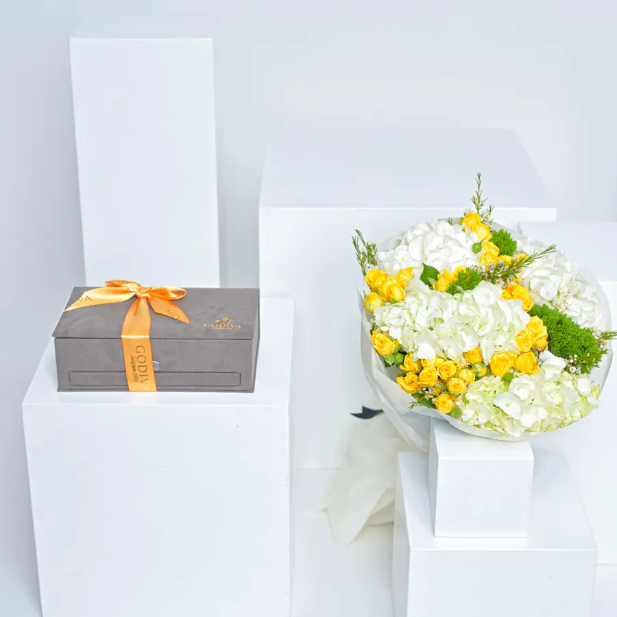 Godiva Chocolates & Silky White Flowers 5