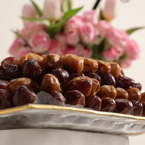 Bateel Mirage Premium Date Glass Tray | Welcome Baby Girl Flowers