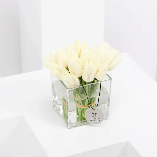 20 white tulip square vase
