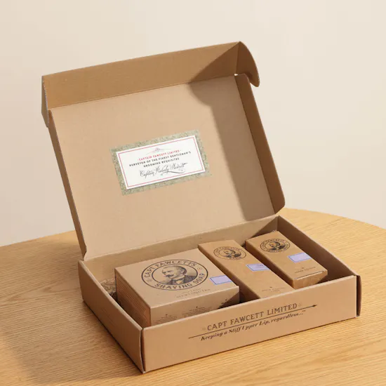 Captain Fawcett Shave Brush, Razor and Soap Box Gift Set