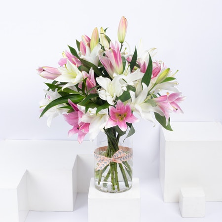 Pink & White Lilies Vase