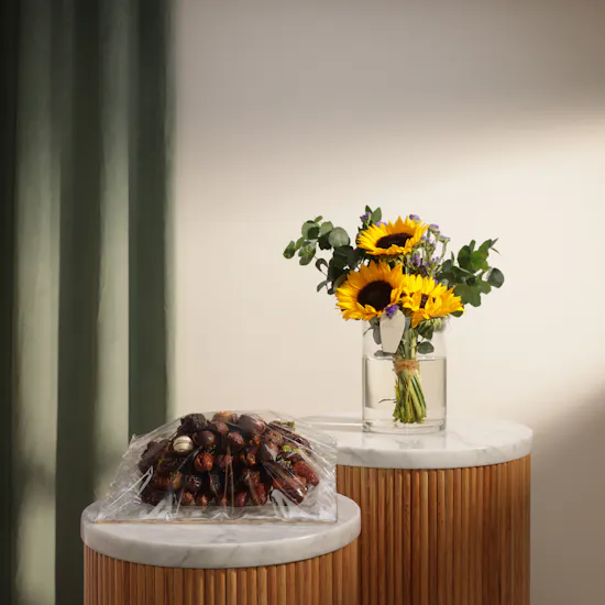Bateel Small Dates and Chocolate Glass Tray | Sparkling Flower Vase
