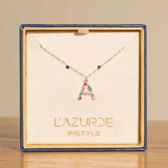 Lazurde Letter A Colored Stones Necklace