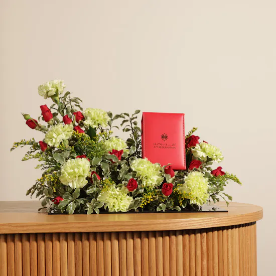 Atyab Bukannan Red Leather Eastern Collection Box | Whispering Cosmos Flowers
