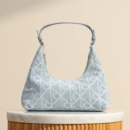 Calvin Klein Allover Emblem Logo Denim Shoulder Bag