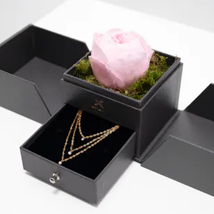 Nava Jewelry Layered Gold Necklace | Preserved Peony Rose 