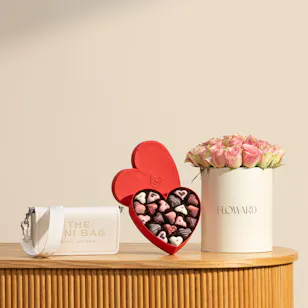 Marc Jacobs Crossbody Mini Bag |  Fleur Red Heart Chocolate Box and Flowers