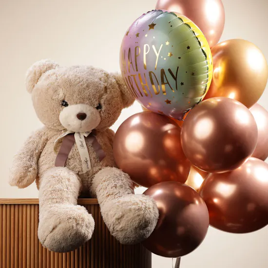 Soft Teddy Bear Large | Happy Birthday Balloons