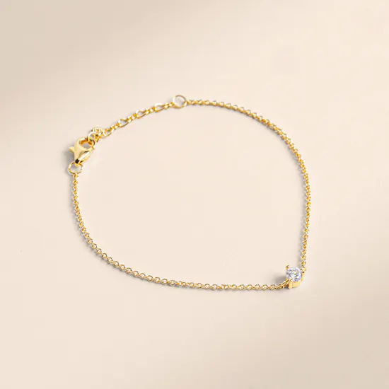Tai Jewelry Gold-plated Chain Women's Bracelet with Cubic Zirconia Stone