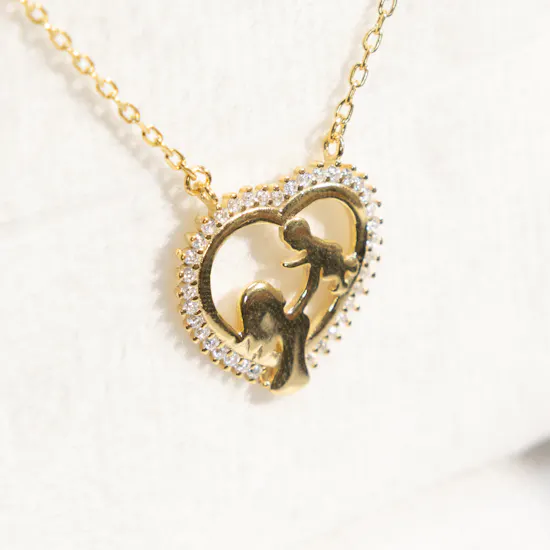 Artsy Mom and Baby in A Heart Necklace