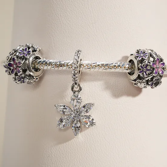 Pandora Faceted Snake Chain Bracelet with Dangle Charm Set