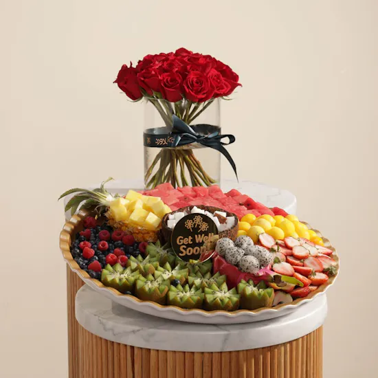 Fruitful Day Deluxe Get Well Soon Berry Twist Platter | Elegant Vase