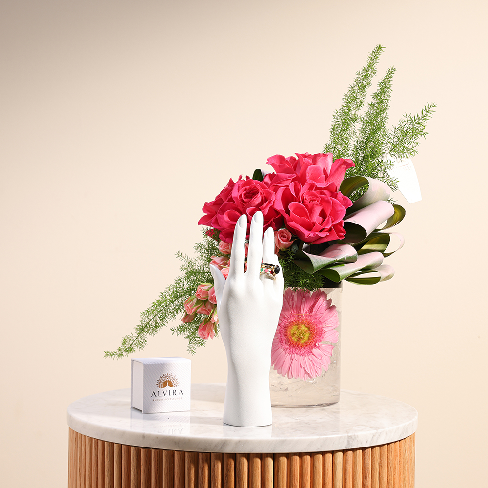 Alvira Black & Multicolor Ceramic Rings Set | Flowers