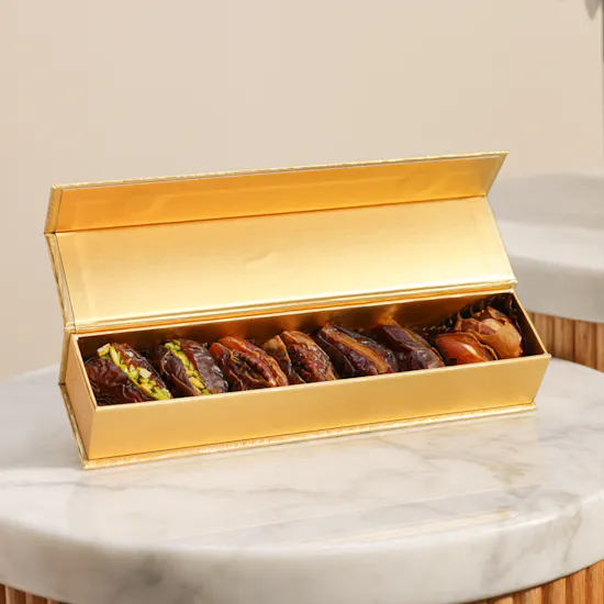 Bateel Gold Palm Filled Dates Box | Happy Birthday Flower Vase