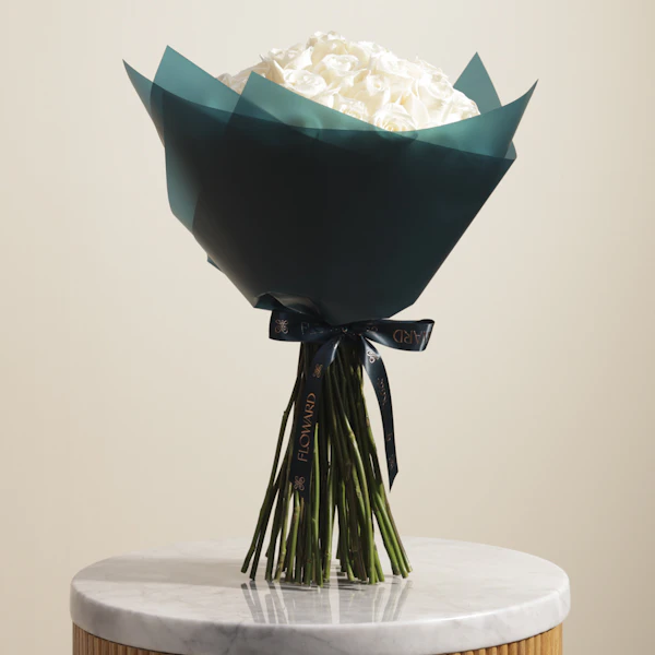 Elegant White Roses Bouquet | 50 Roses
