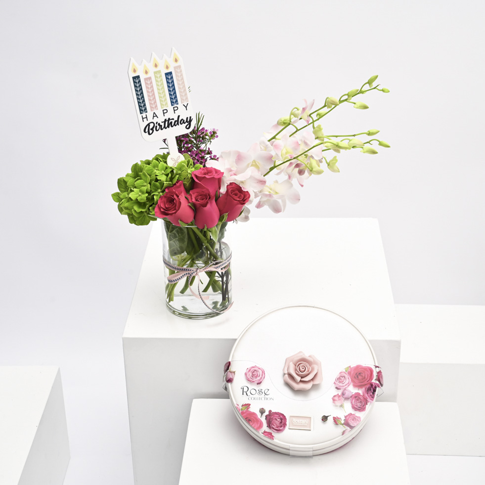 صندوق روز شوكولا من بستاني | زهور يوم الميلاد