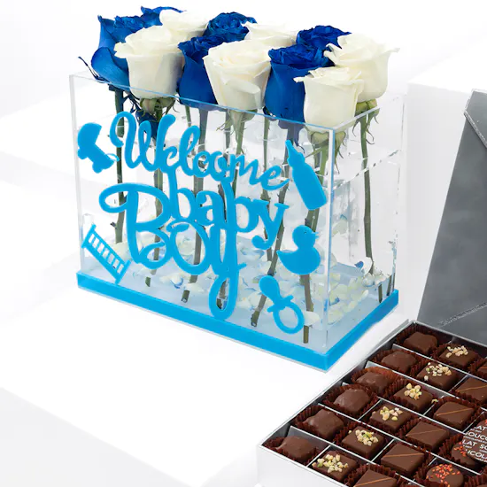Soucolat Chocolate Box | Welcome Baby Boy Flowers