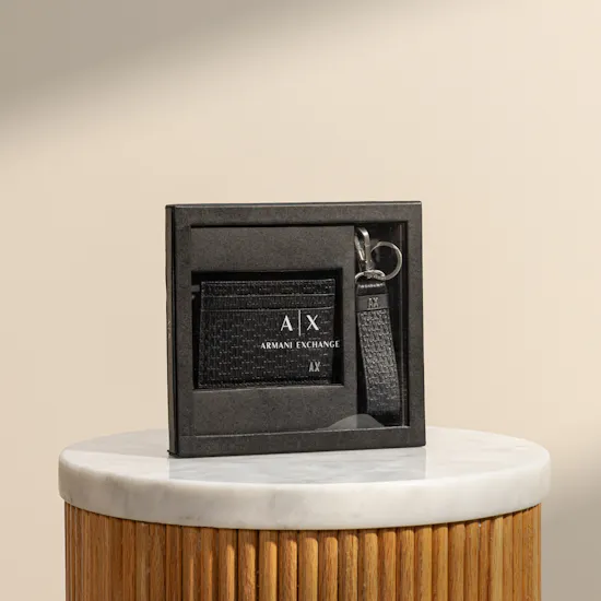 Armani Exchange Monogram Debossed Cardholder and Keychain Set