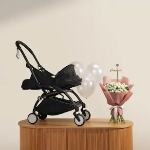 Stokke Yoyo3 Black Stroller Bundle | Welcome to the World Flowers and Balloons Stokke Yoyo3 Black Stroller Bundle | Welcome to the World Flowers and Balloons